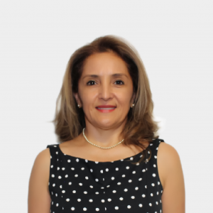 The photo was taken in the foreground, white background and the professor is located in the center.