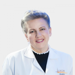 The photo was taken in the foreground, white background and the professor is located in the center.