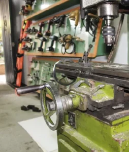 Detail shot of the machine working in the workshop