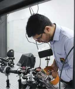 Close-up of the professional doing tests in the laboratory