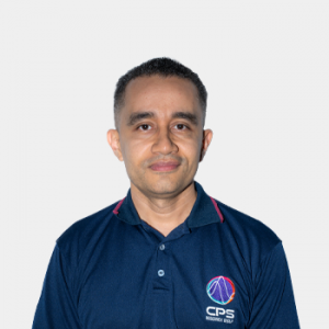 The photo was taken in close-up, with a white background, and the professor Said David Pertuz Arroyo is positioned in the center.