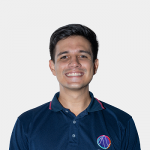 The photo was taken in the foreground, white background and Professor Hans Yecid Garcia is located in the center.