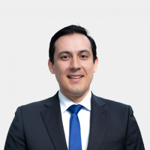 The photo was taken in the foreground, white background and Professor Sergio Andres Higuera is located in the center.