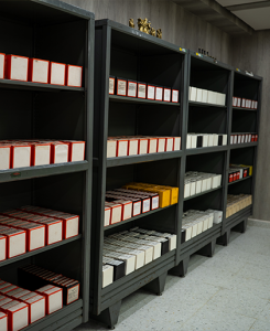 Archival shelving in the School
