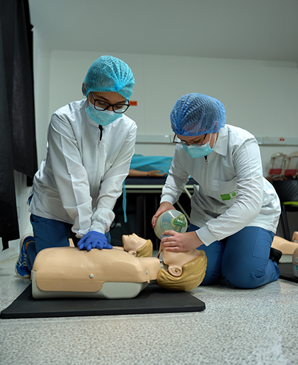 Students in a simulated practice classroom